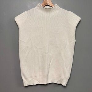 FASHION Women’s White Sleeveless Sweater Vest W/ Shoulder Pads Size Large